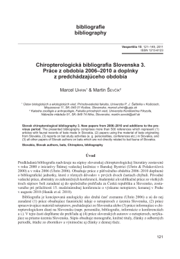 bibliografie bibliography Chiropterologická bibliografia Slovenska 3