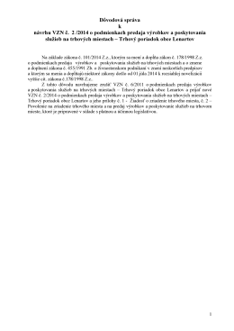 Dôvodová správa k návrhu VZN č. 2 /2014 o