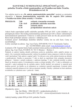 54. aukcia SNS pri SAV, pobočka Trenčín 30. 8. 2014 v pdf