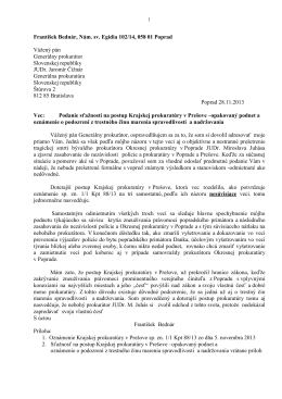 Sťažnosť na postup Krajskej prokuratúry v Prešove