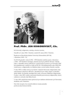 Prof. PhDr. JÁN KOMOROVSKÝ, CSc.