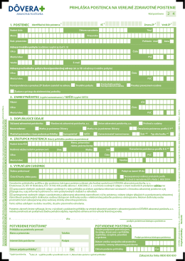 Prihláška Poistenca na verejné zdravotné Poistenie