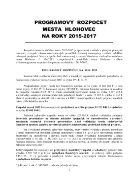 Schválený programový rozpočet mesta Hlohovec na roky 2015
