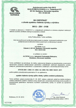 Certifikát vnútropodnikovej kontroly prostý betón