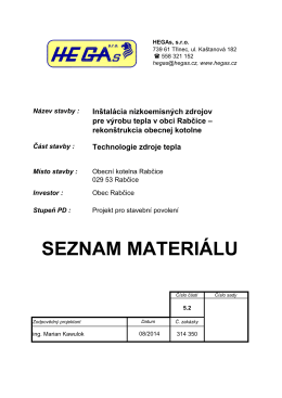 Kotelna Rabčice - seznam materiálu
