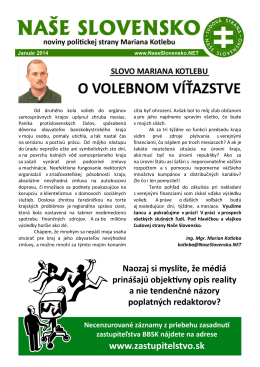 Januárové číslo časopisu - Ľudová strana Naše Slovensko