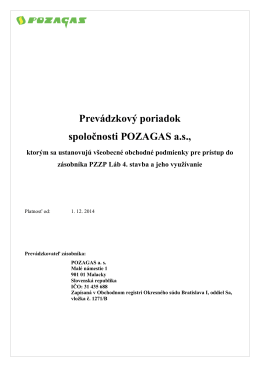 Prevádzkový poriadok spoločnosti POZAGAS a.s.,