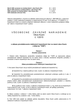 Návrh VZN č. 1/2015 o zákaze hazardných hier na