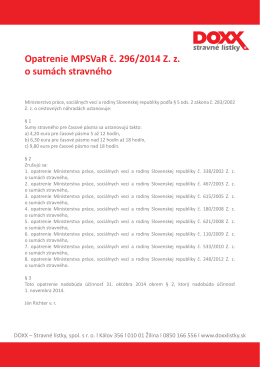 Opatrenie MPSVaR č. 296/2014 Z. z. o sumách stravného