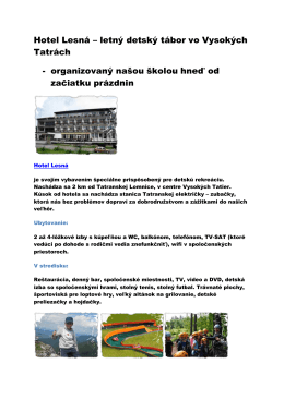 Hotel Lesná – letný detský tábor vo Vysokých Tatrách