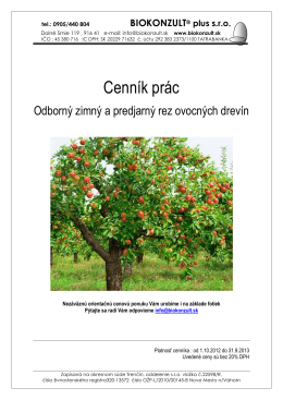 Cenník prác - rez a zmladzovanie ovocných drevín