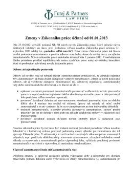 Zmeny v Zákonníku práce účinné od 01.01.2013 - futej-sk