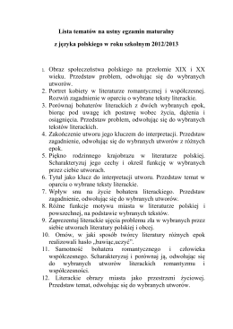 Lista tematów na ustny egzamin maturalny z języka polskiego