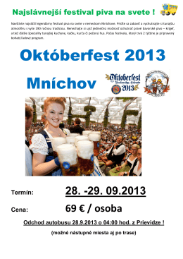 Októberfest 2013 Mníchov - Cestovná agentúra Výletovo