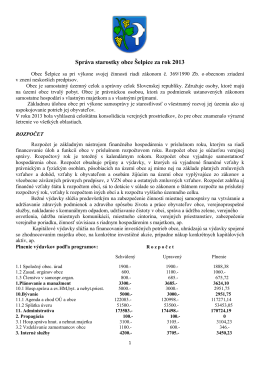 Správa starostky obce Šelpice za rok 2013