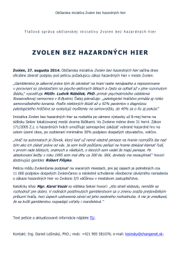 Tlačová správa - Zvolen bez hazardných hier 27.08.2014