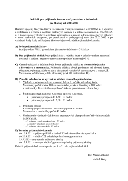 Kritériá pre prijímacie konanie - Gymnázium 2013