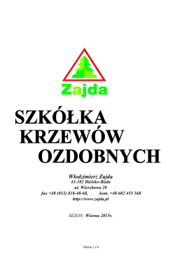 Oferta wiosna 2015r - Szkółka Krzewów Ozdobnych Włodzimierz