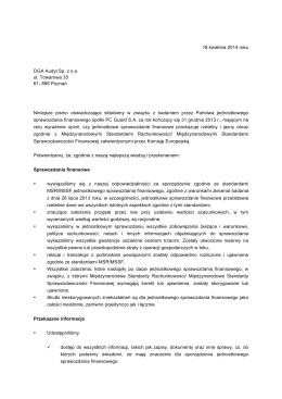 Oświadczenie Zarządu PC Guard SA dla spółki DGA Audyt sp. z o.o.