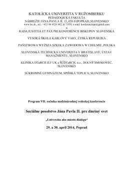 Program JP II. 2014 - Konferencie - Katolícka univerzita v Ružomberku