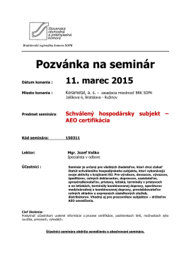 AEO certifikácia - Bratislavská regionálna komora SOPK
