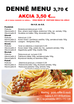 Obedove menu GAJOVA od 4.8. do 8.8. - Meeting