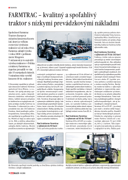 FARMTRAC – kvalitný a spoľahlivý traktor s nízkymi