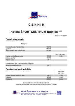 Cenník - Hotel Športcentrum Bojnice