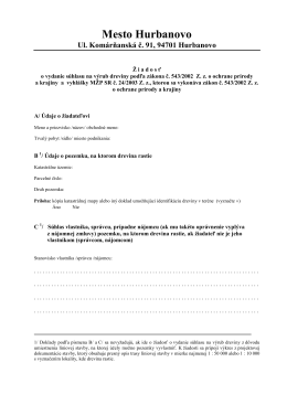 Žiadosť ns súhlas výrubu dreviny podľa zák. č. 543