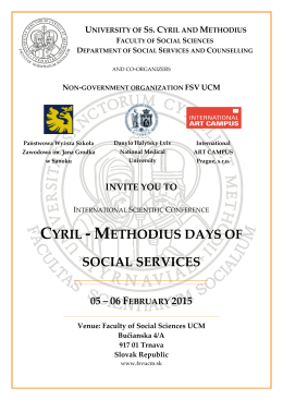CYRIL - METHODIUS DAYS OF SOCIAL SERVICES