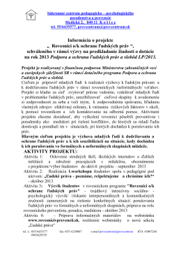 Informácia o projekte - rovesnicivprevencii.sk