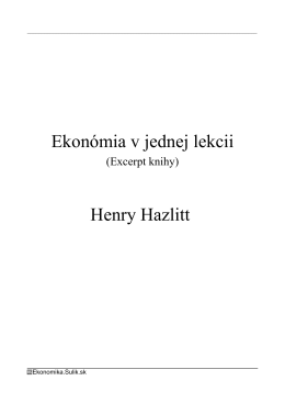 Ekonómia v jednej lekcii Henry Hazlitt