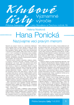 Hana Ponická - Listy Slovákov a Čechov