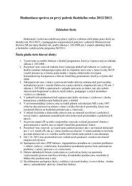 Hodnotiaca správa za prvý polrok školského roka 2012/2013