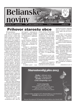 Belianske noviny ročník IV. číslo 2 z 12/2014