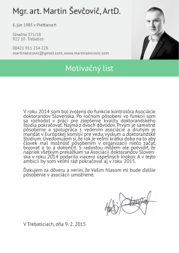 Motivačný list ADS 2015, Martin Ševčovič