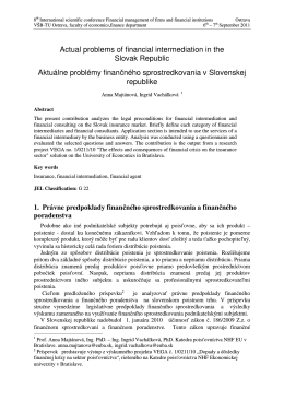 Actual problems of financial intermediation in the Slovak