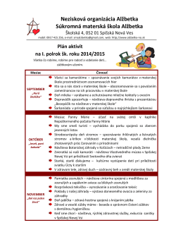 Plán aktivít na I. polrok školského roka 2014/2015