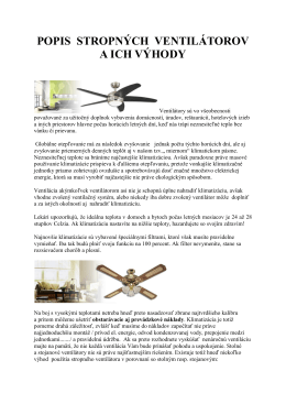 Popis Stopných ventilátorov Westinghouse - Ventilatory