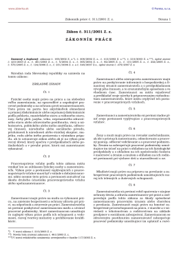 Zákon č. 311/2001 Z. z. ZÁKONNÍK PRÁCE