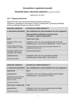 Chovateľské a registračné pravidlá Genetické testy a