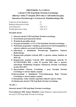 PROTOKÓŁ Nr LVIII/14 z obrad LVIII Sesji Rady Powiatu Łowickiego