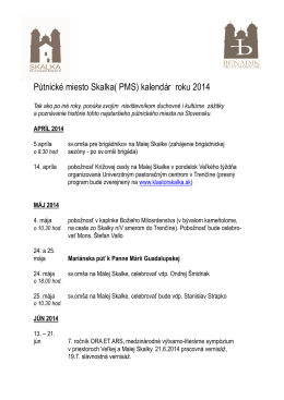Pútnické miesto Skalka( PMS) kalendár roku 2014