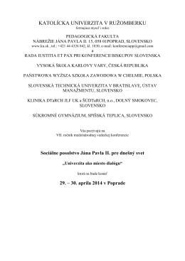 Pozvánka Ján Pavol II. 2014 - Konferencie