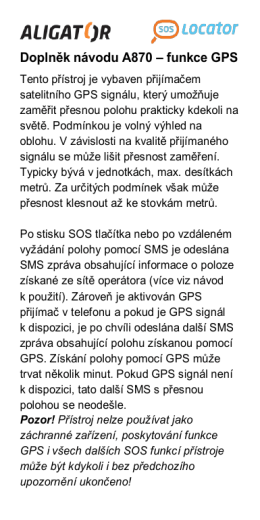 Doplněk návodu A870 – funkce GPS