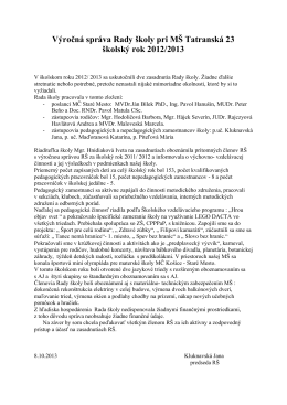 Výročná správa Rady školy pri MŠ Tatranská 23 2012/2013