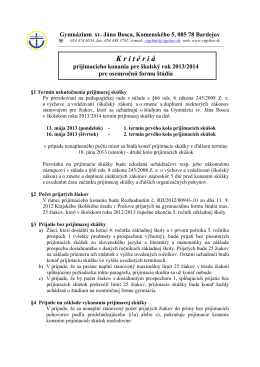 Kritériá prijímacieho konania pre šk. rok 2013/14