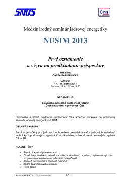 NUSIM 2013 Prvé oznámenie a výzva na predkladanie príspevkov