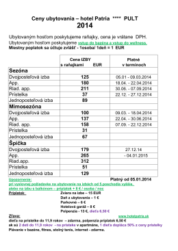 Ceny ubytovania – hotel Patria **** PULT Sezóna Mimosezóna Špička