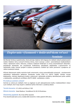 Automobilový seminár Zlepšovanie výkonnosti v dodávateľskom